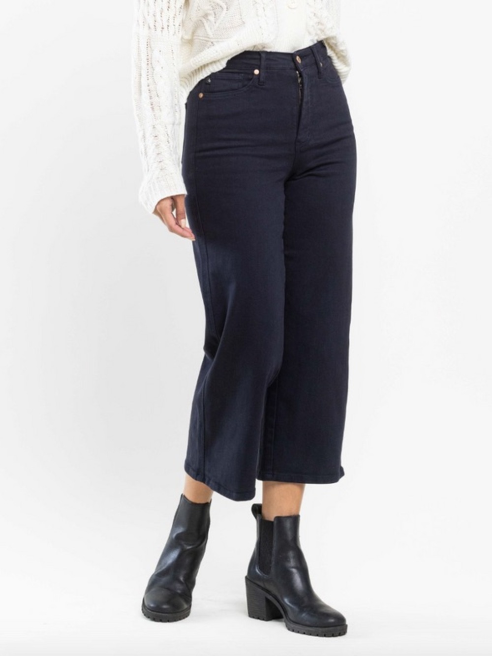 Judy Blue Navy High-Rise Cropped Wide-Leg Jeans